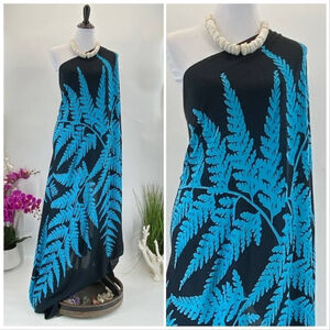 Black Turquoise Palapalai HawaiianFern Maxi Sarong Kīkepa Pareo Beach Wrap Skirt